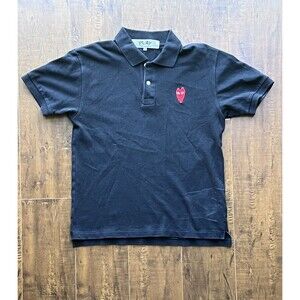 Play Comme Des Garcons Heart Short Sleeve Navy Black Polo Shirt Mens Size Medium